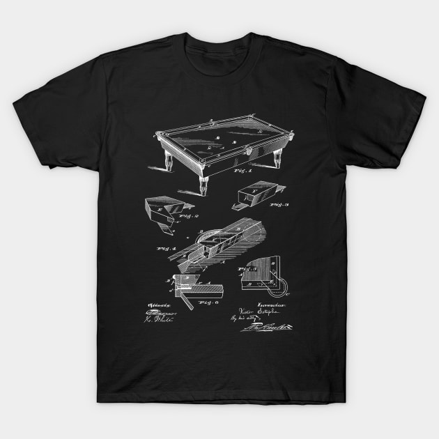 Billiard Table Chuck Vintage Patent Hand Drawing T-Shirt by TheYoungDesigns